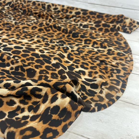 Express Portofino Shirt  Small Brown Black Leopard Button Career Casual - Picture 8 of 11